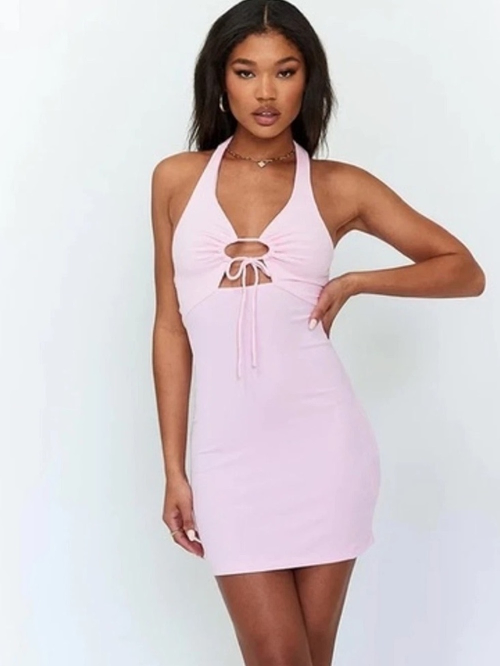PRINCESS POLLY ICE QUEEN HALTER MINI DRESS BABY PINK